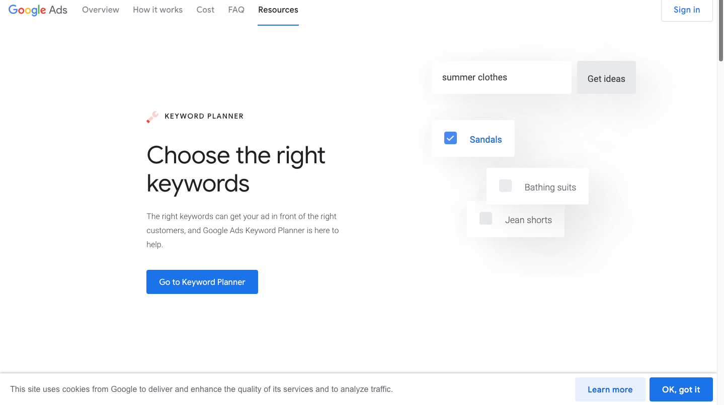 Google Keyword Planner SEO tools